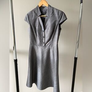 Jones New York Silver-Gray Cap Sleeve Dress with Button Front